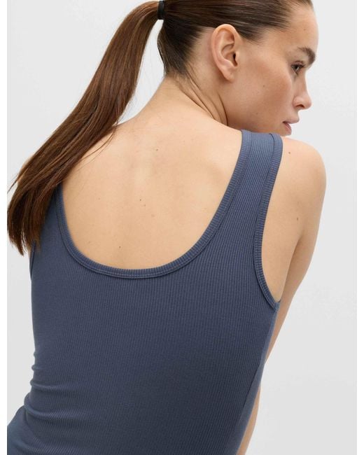 GOODMOVE Blue Women's Modal Rich Rib Square Neck Fitted Vest