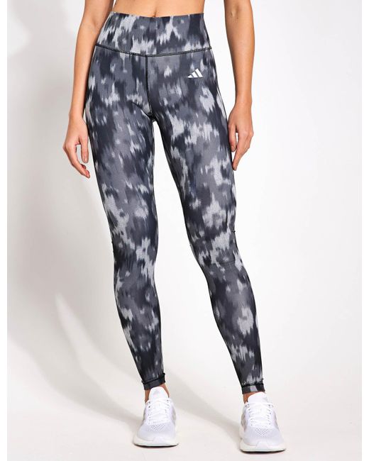 Adidas Blue Women's Optime Essentials Allover Print Flower Tie-dye leggings
