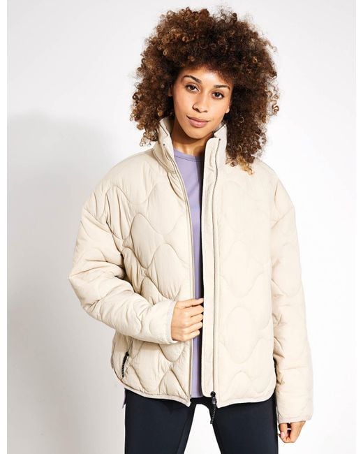 GOODMOVE Natural Women's Packaway Quilted Funnel Neck Jacket
