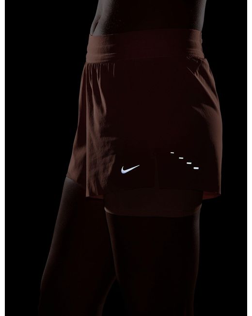 Nike Orange Women's Swift Dri-fit Mid-rise 2-in-1 Running Shorts