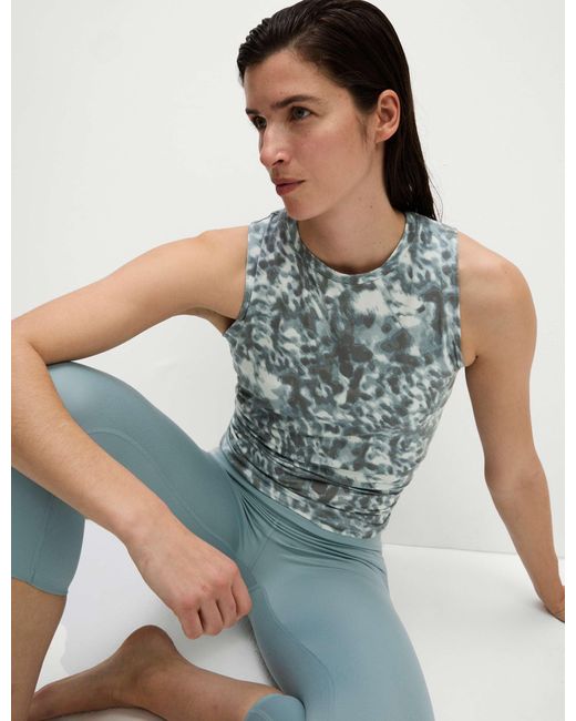 GOODMOVE Blue Women's Modal Blend Printed Tie Back Relaxed Vest Top