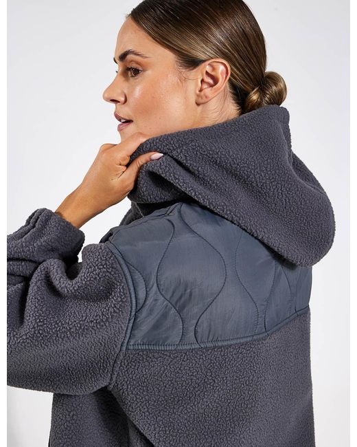GOODMOVE Gray Mixed Borg Quilt Hoodie