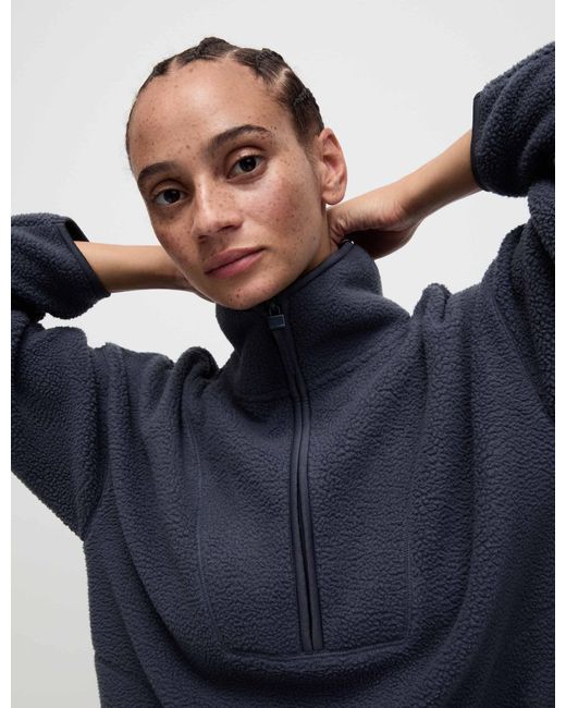 GOODMOVE Blue Women's Borg Half Zip Longline Fleece Jacket