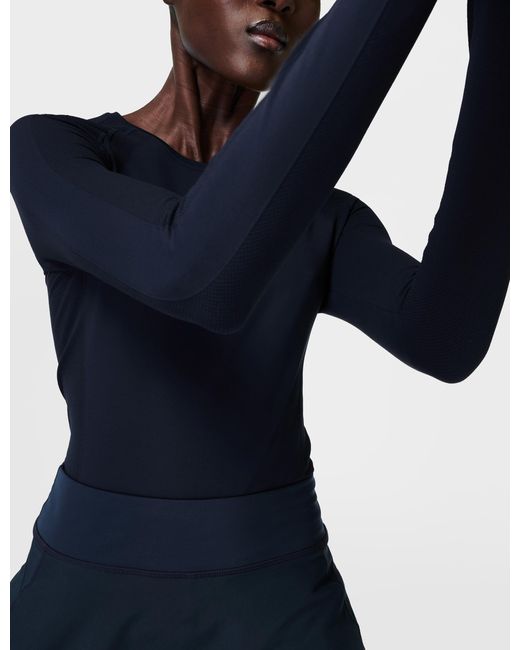 Sweaty Betty Blue Women's Athlete Seamless Workout Long Sleeve Top