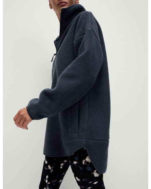 GOODMOVE Blue Women's Borg Half Zip Longline Fleece Jacket
