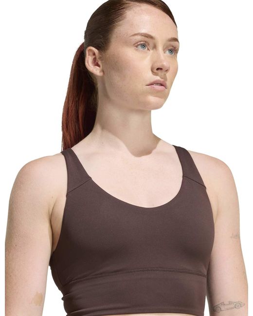 Adidas Brown Women's 3 Stripes Studio All Me Light Support Sports Bra