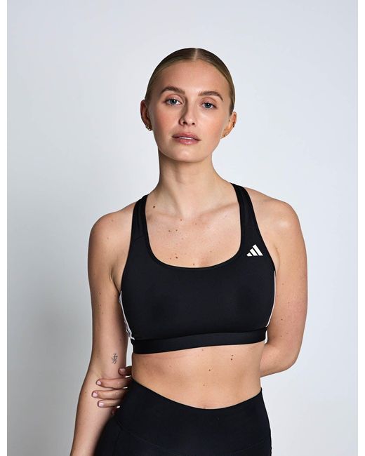 Adidas Blue Women's Optime Essentials Workout 3-stripes Medium Support Sports Bra