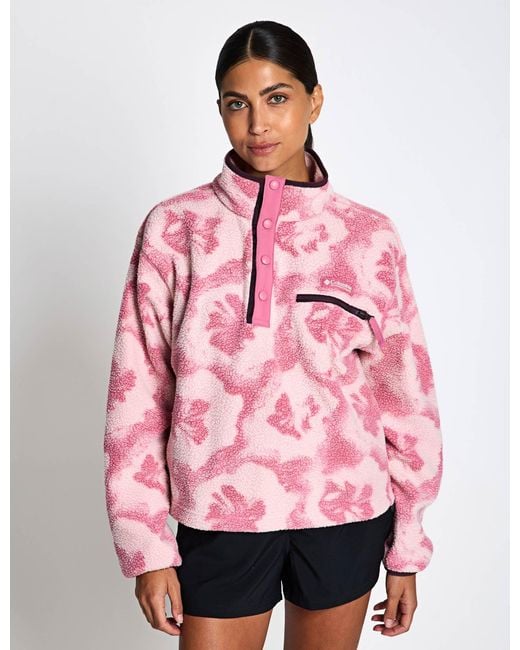 Columbia Pink Women's Helvetia Ii Cropped Sherpa Half Snap Printed Fleece