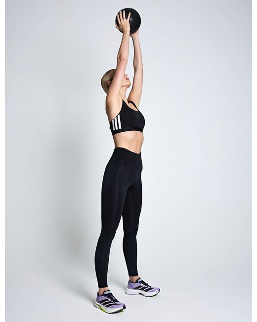 Adidas Blue Women's Optime Essentials Workout 3-stripes Medium Support Sports Bra