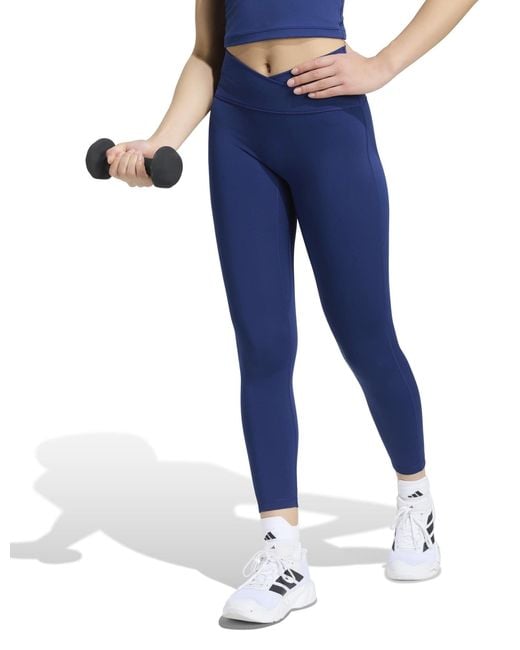 Adidas Blue Women's 3 Stripes Studio All Me 7/8 X-over leggings