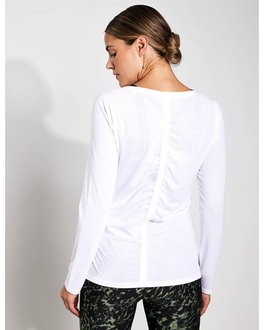 GOODMOVE White Scoop Neck Ruched Back Yoga Top