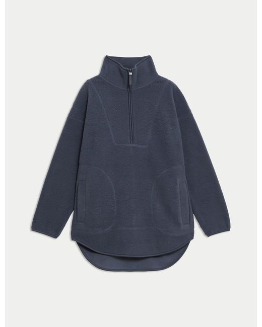 GOODMOVE Blue Women's Borg Half Zip Longline Fleece Jacket