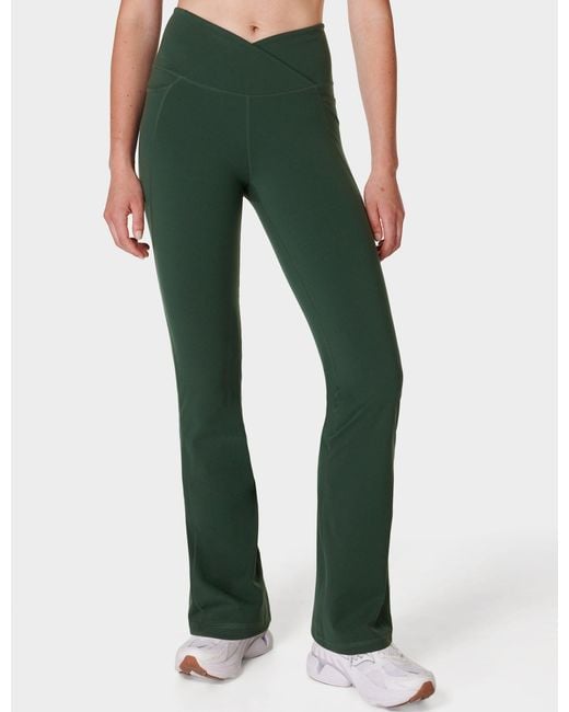 Sweaty Betty Green Women's Power Bootcut Wrap Waist Gym Trousers