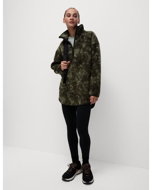GOODMOVE Black Women's Borg Half Zip Longline Fleece Jacket