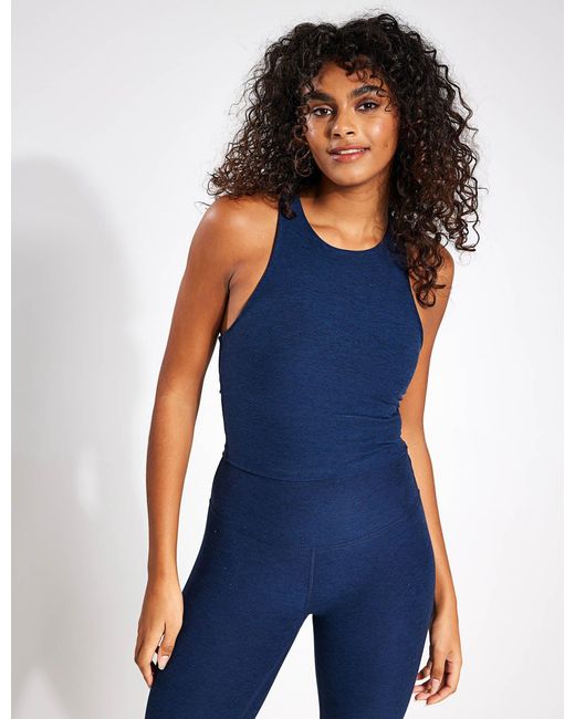 Beyond Yoga Blue Women's Spacedye Refocus Cropped Tank Light Support Gym Crop Top