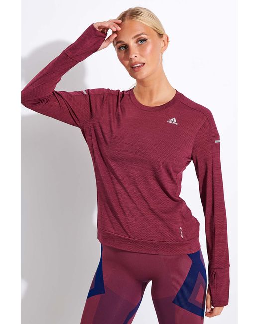 adidas Synthetic Cooler Long Sleeve Running Sweatshirt in Red Lyst