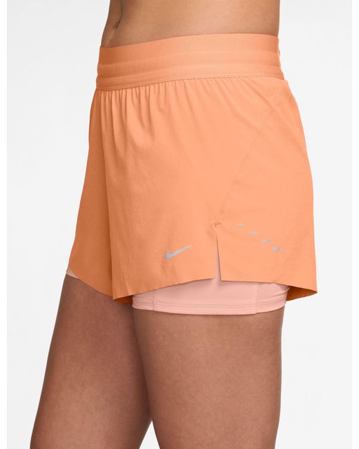 Nike Orange Women's Swift Dri-fit Mid-rise 2-in-1 Running Shorts