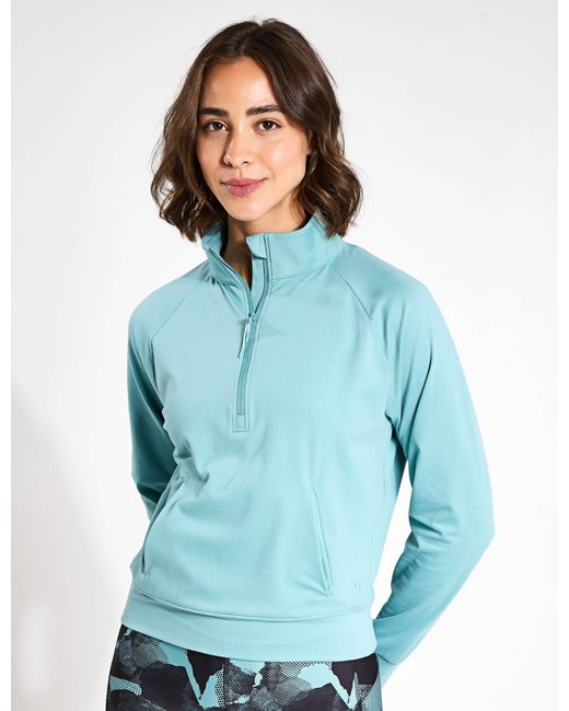 GOODMOVE Blue Women's Funnel Neck Half Zip Yoga Top