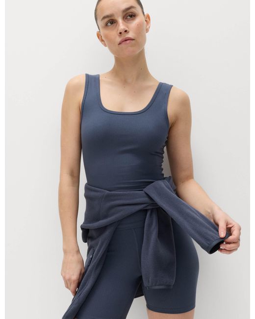 GOODMOVE Blue Women's Modal Rich Rib Square Neck Fitted Vest