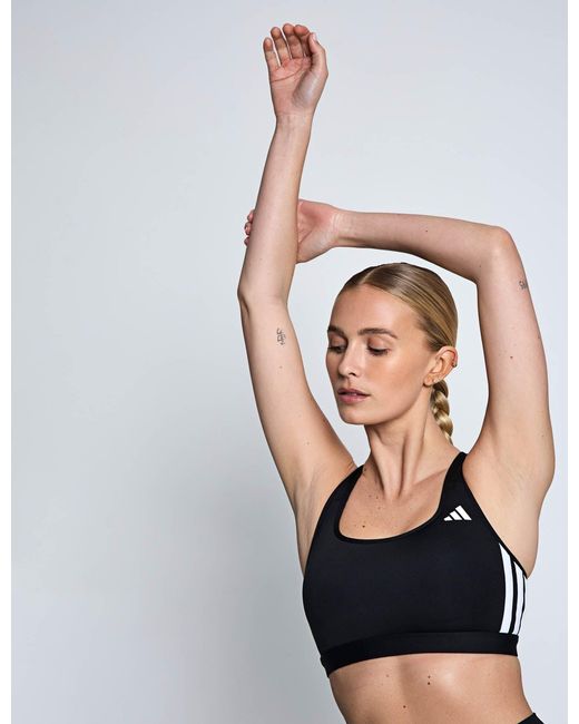 Adidas Blue Women's Optime Essentials Workout 3-stripes Medium Support Sports Bra