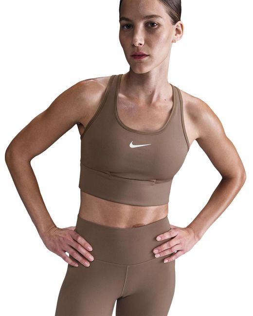 Nike Brown Swoosh Pocket Medium-Support Padded Longline Sports Bra