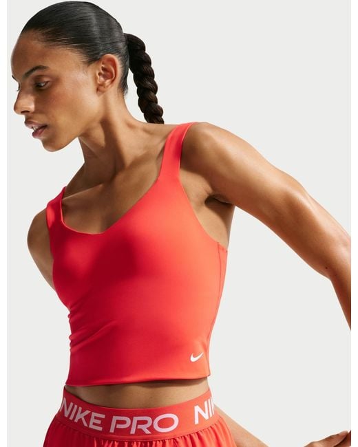 Nike Red Pro Sculpt Medium-Support Padded Sports Bra Tank Top