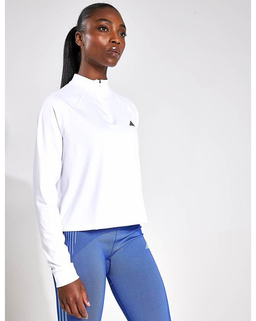 Adidas White Women's Train Essentials Minimal Sports Branding 1/4-zip Cover Up