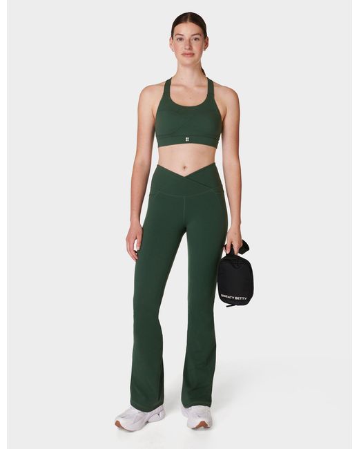 Sweaty Betty Green Women's Power Bootcut Wrap Waist Gym Trousers