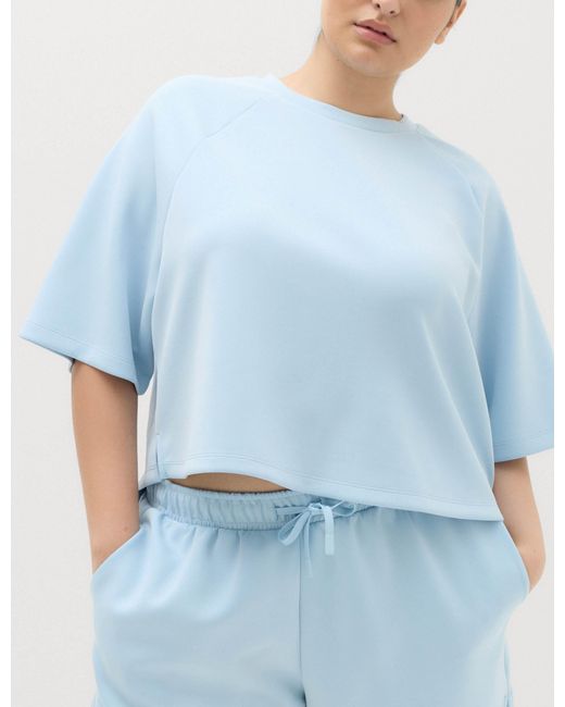 GOODMOVE Blue Women's Modal Blend Sand Wash Oversized Crop Sweatshirt