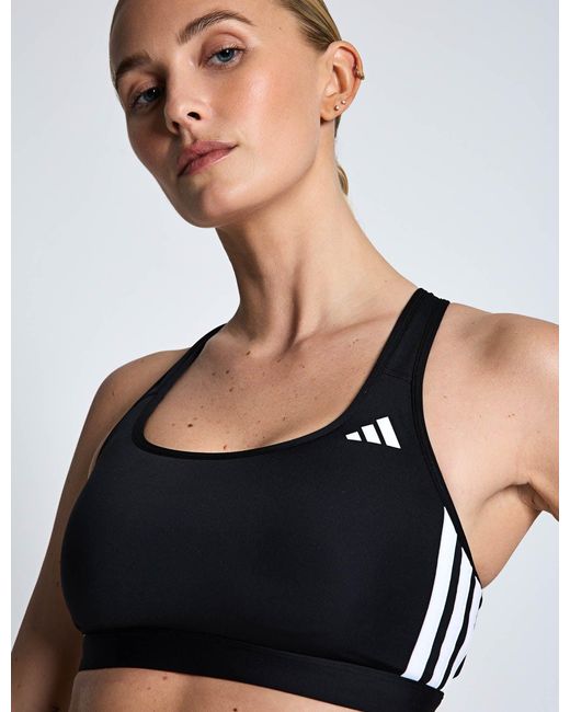Adidas Blue Women's Optime Essentials Workout 3-stripes Medium Support Sports Bra