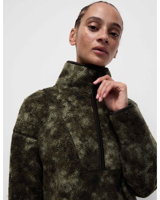 GOODMOVE Black Women's Borg Half Zip Longline Fleece Jacket