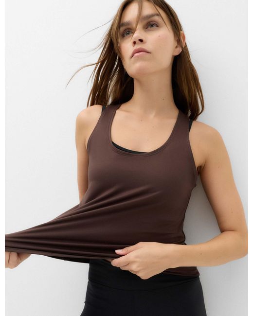 GOODMOVE Brown Women's Go Balance Scoop Neck Relaxed Vest Top