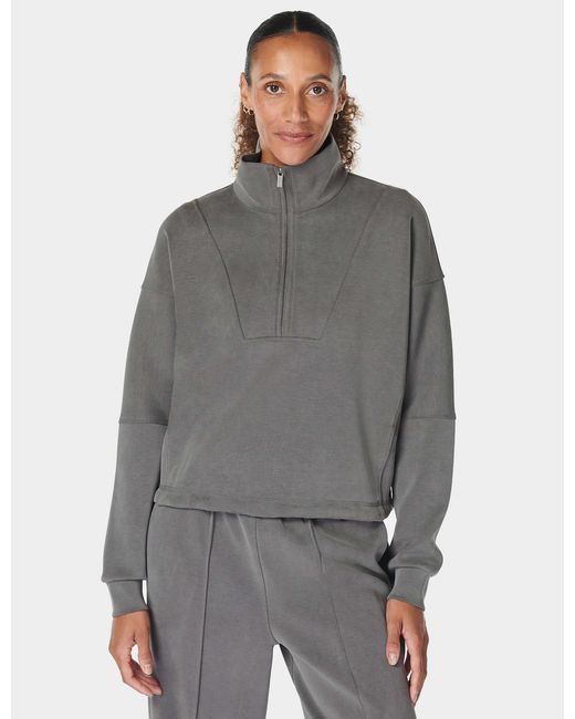 Sweaty Betty Gray Women's Sand Wash Funnel Neck Half Zip