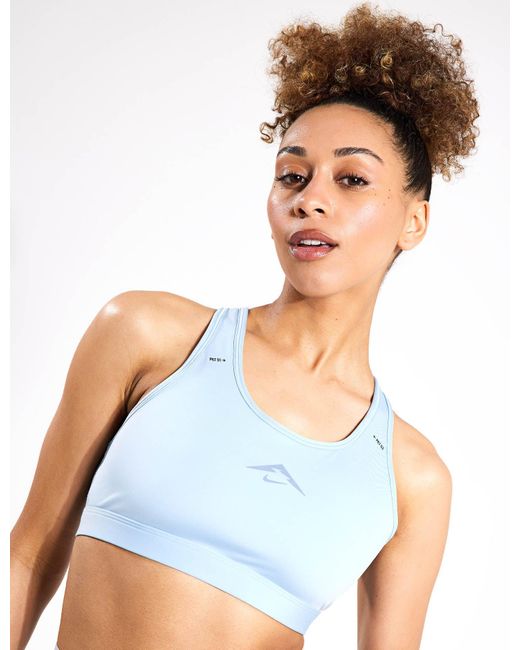 Nike Blue Trail Swoosh On-the-run Medium-support Lightly Lined Sports Bra Polyester
