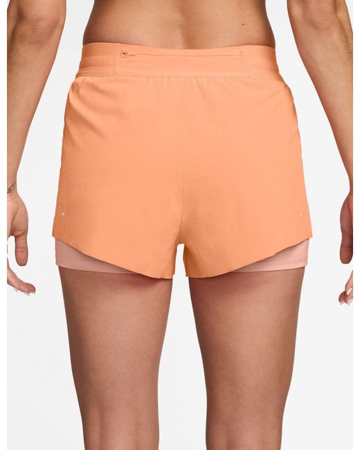 Nike Orange Women's Swift Dri-fit Mid-rise 2-in-1 Running Shorts