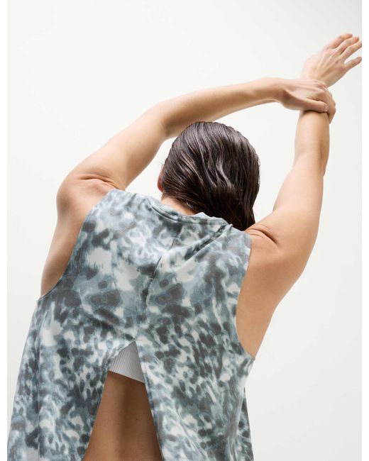 GOODMOVE Blue Women's Modal Blend Printed Tie Back Relaxed Vest Top