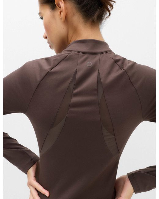 GOODMOVE Brown Women's Mesh Panel Half Zip Running Top