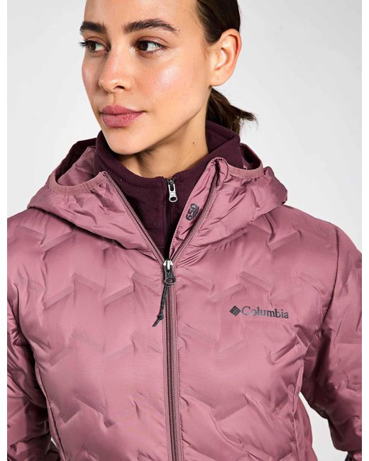 Columbia Women's Delta Ridge Ii Hooded Long Down Puffer in Pink | Lyst UK