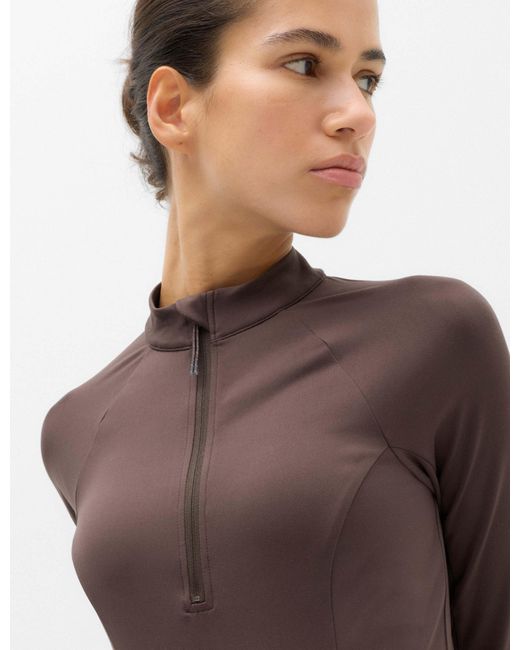 GOODMOVE Brown Women's Mesh Panel Half Zip Running Top
