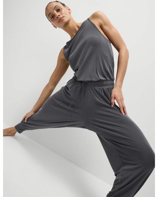GOODMOVE Blue Women's Modal Rich Ribbed Relaxed Jumpsuit