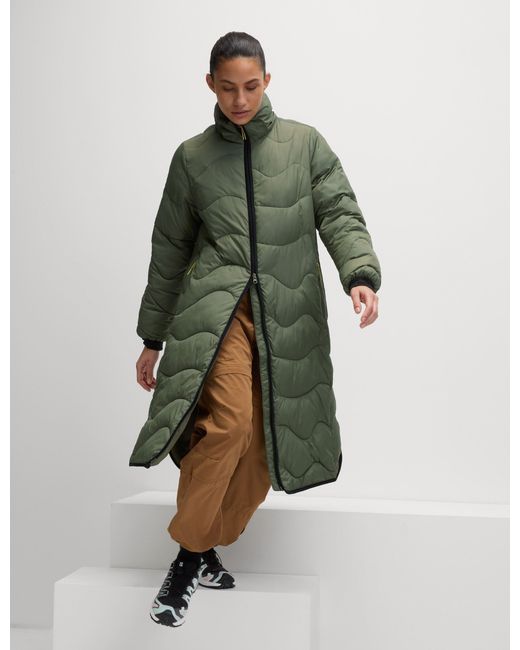 GOODMOVE Green Women's Stormwear Quilted Hooded Longline Puffer Coat