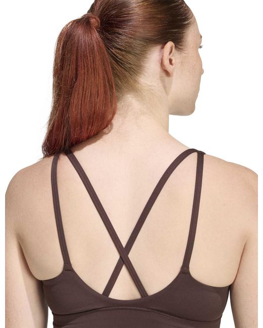 Adidas Brown Women's 3 Stripes Studio All Me Light Support Sports Bra