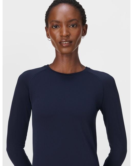 Sweaty Betty Blue Women's Athlete Seamless Workout Long Sleeve Top