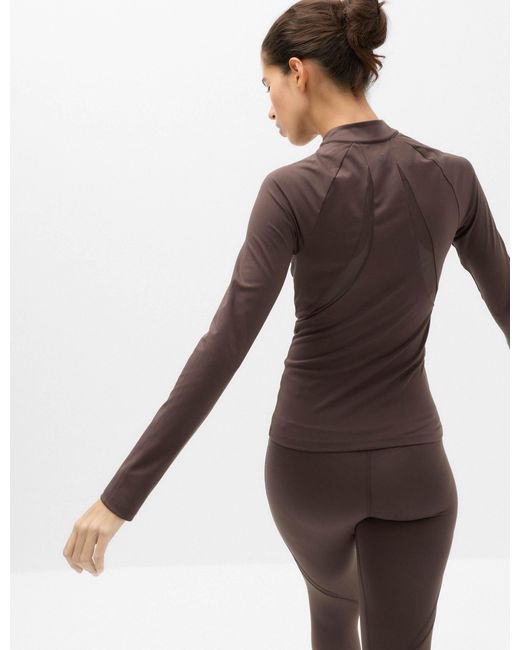 GOODMOVE Brown Women's Mesh Panel Half Zip Running Top