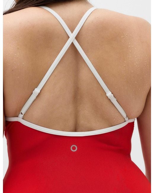 GOODMOVE Red Women's Tummy Control Contrast Scoop Neck Swimsuit