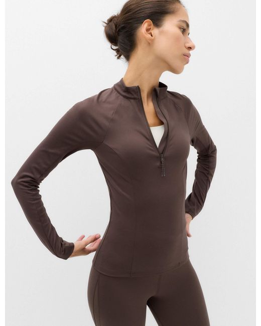 GOODMOVE Brown Women's Mesh Panel Half Zip Running Top