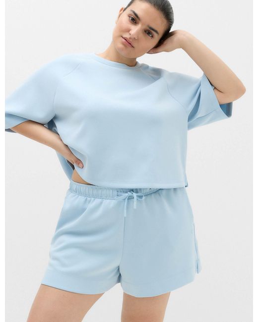 GOODMOVE Blue Women's Modal Blend Sand Wash Oversized Crop Sweatshirt