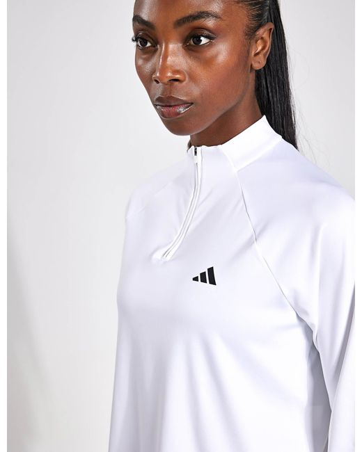 Adidas White Women's Train Essentials Minimal Sports Branding 1/4-zip Cover Up