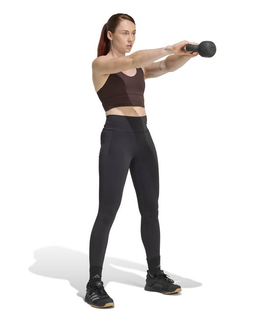 Adidas Brown Women's 3 Stripes Studio All Me Light Support Sports Bra