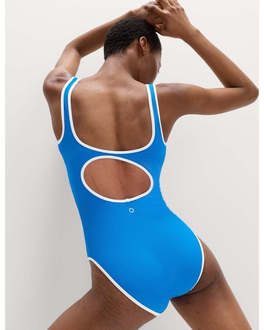 GOODMOVE Blue Women's Tummy Control Padded Ribbed Swimsuit
